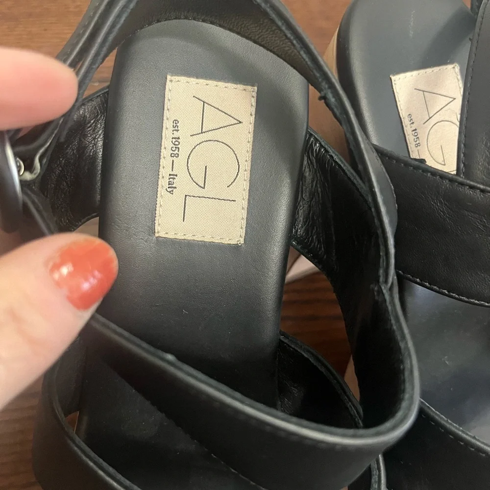 AGL‎ Sista Multi band black leather heel  Sandal- Size 40
